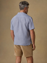 Load image into Gallery viewer, Back view of man wearing a blue striped short sleeve shirt
