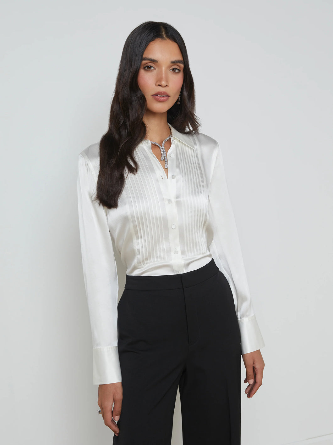L'AGENCE Divya Pintuck Tux Shirt
