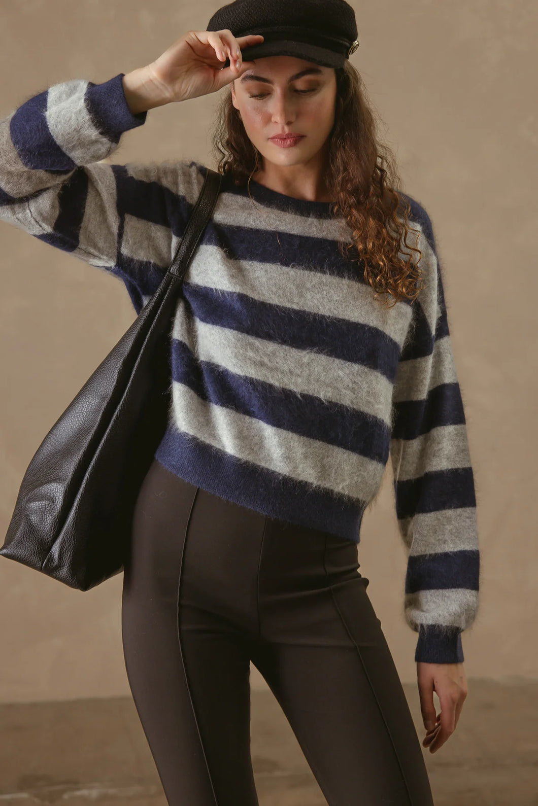 27 Miles Elidia Fuzzy Stripe Cashmere Sweater