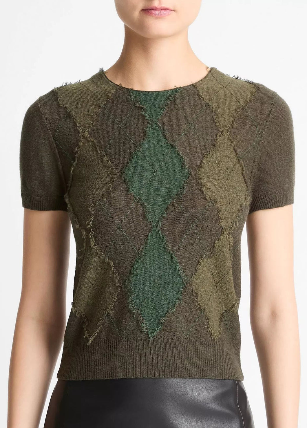 Vince Argyle Short Sleeve Sweater