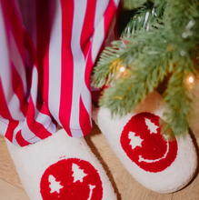 Load image into Gallery viewer, Katydid Christmas Tree Happy Face Slippers
