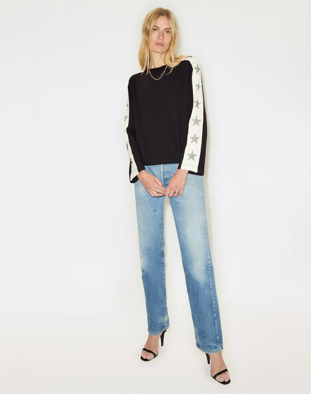 Re/Done Star Contrast Long Sleeve Tee