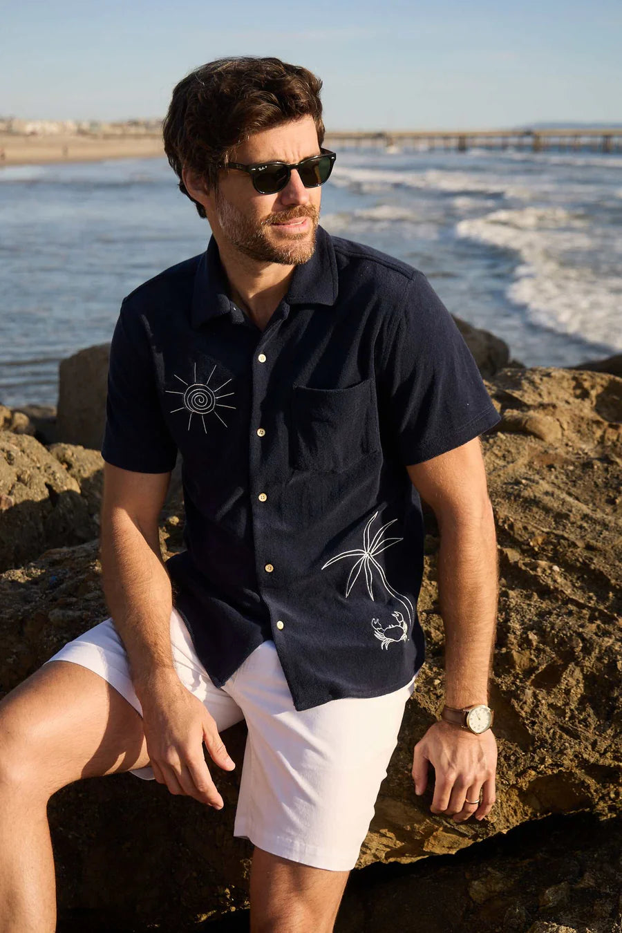 Surfsidesupply Mariner Terry Camp Collar Shirt - Navy Blazer