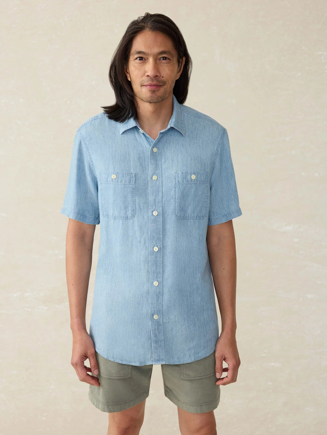 Faherty Short-Sleeve Tried and True Chambray Shirt - Vintage Indigo