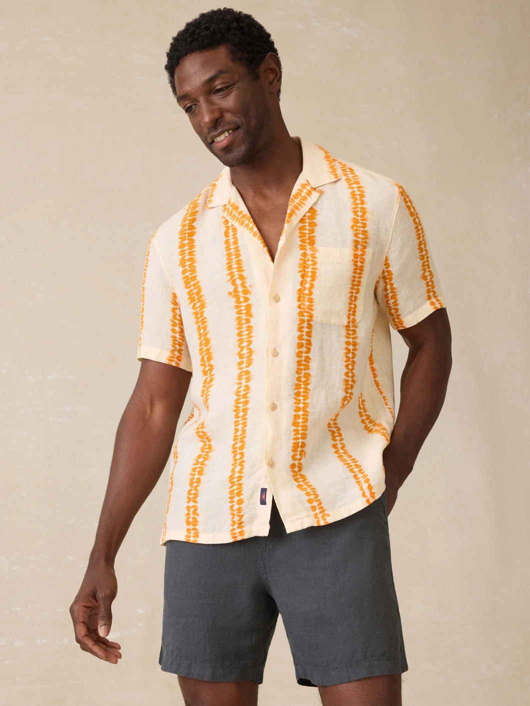 Faherty Short Sleeve Shibori Palma Linen Shirt - Citrus Valley