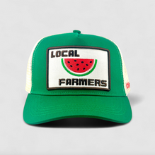 Load image into Gallery viewer, Green cap with 'Local Farmers' patch featuring a watermelon design on a gray background
