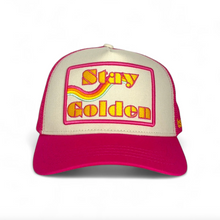 Load image into Gallery viewer, Trucker hat with 'Stay Golden' text and rainbow design on a white background
