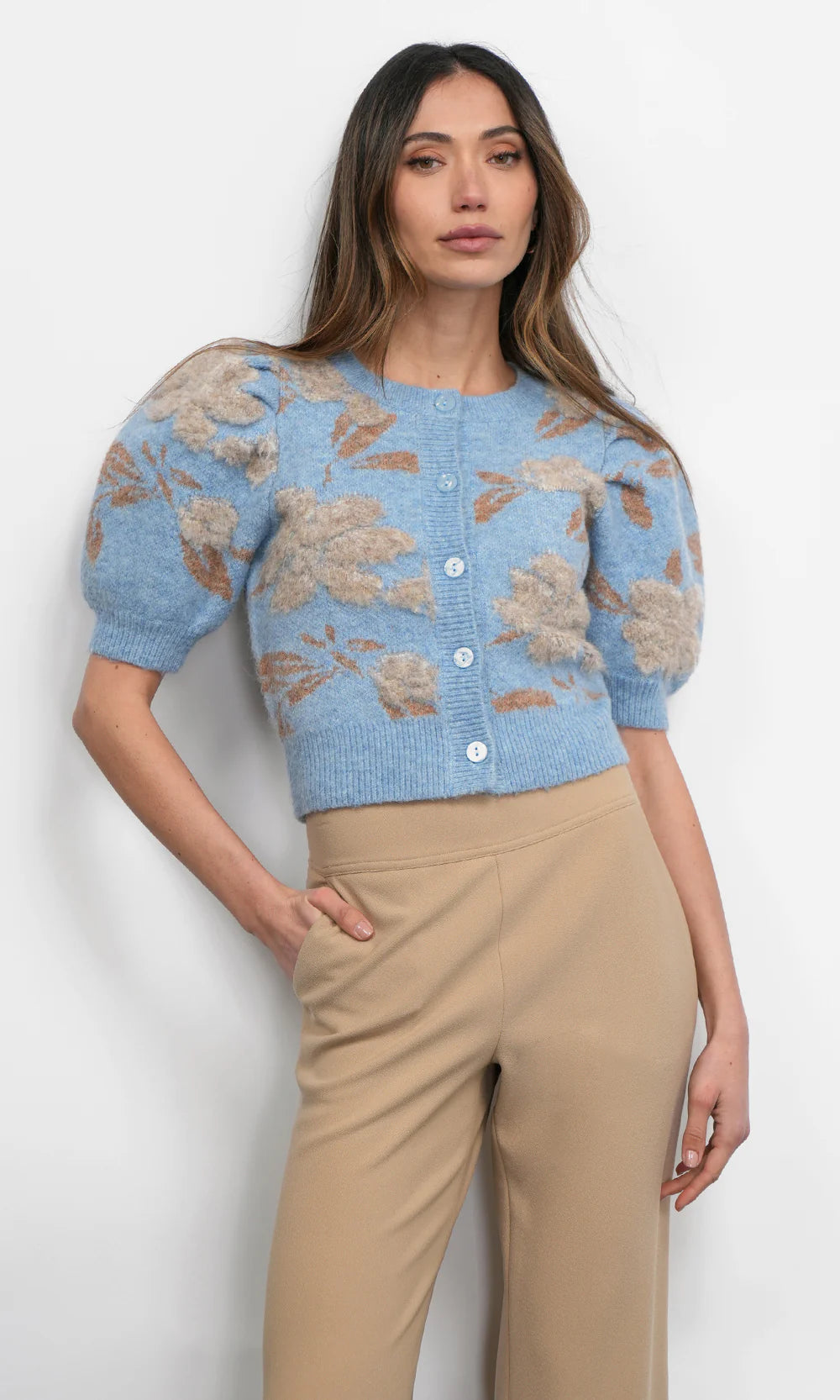 Greylin Taly Floral Puff Sleeve Cardigan