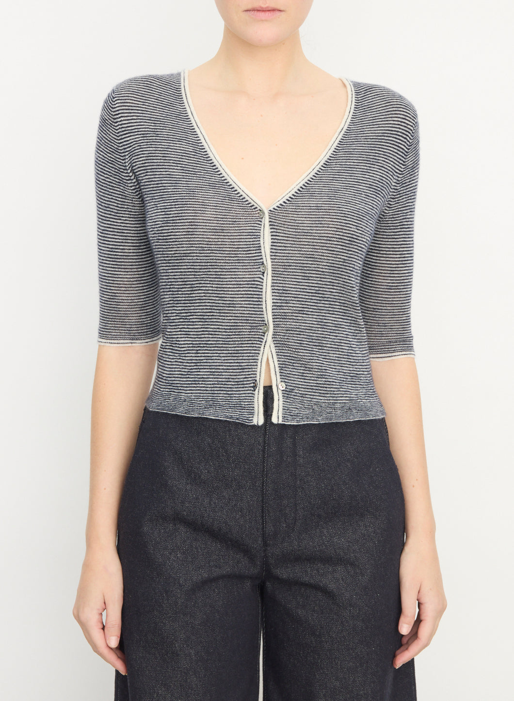 Vince Cashmere Silk Microstripe Cardigan