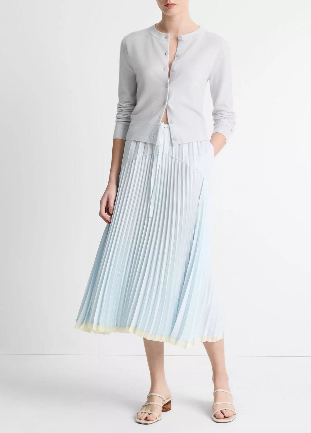 Vince Pleated Tiered Satin Skirt