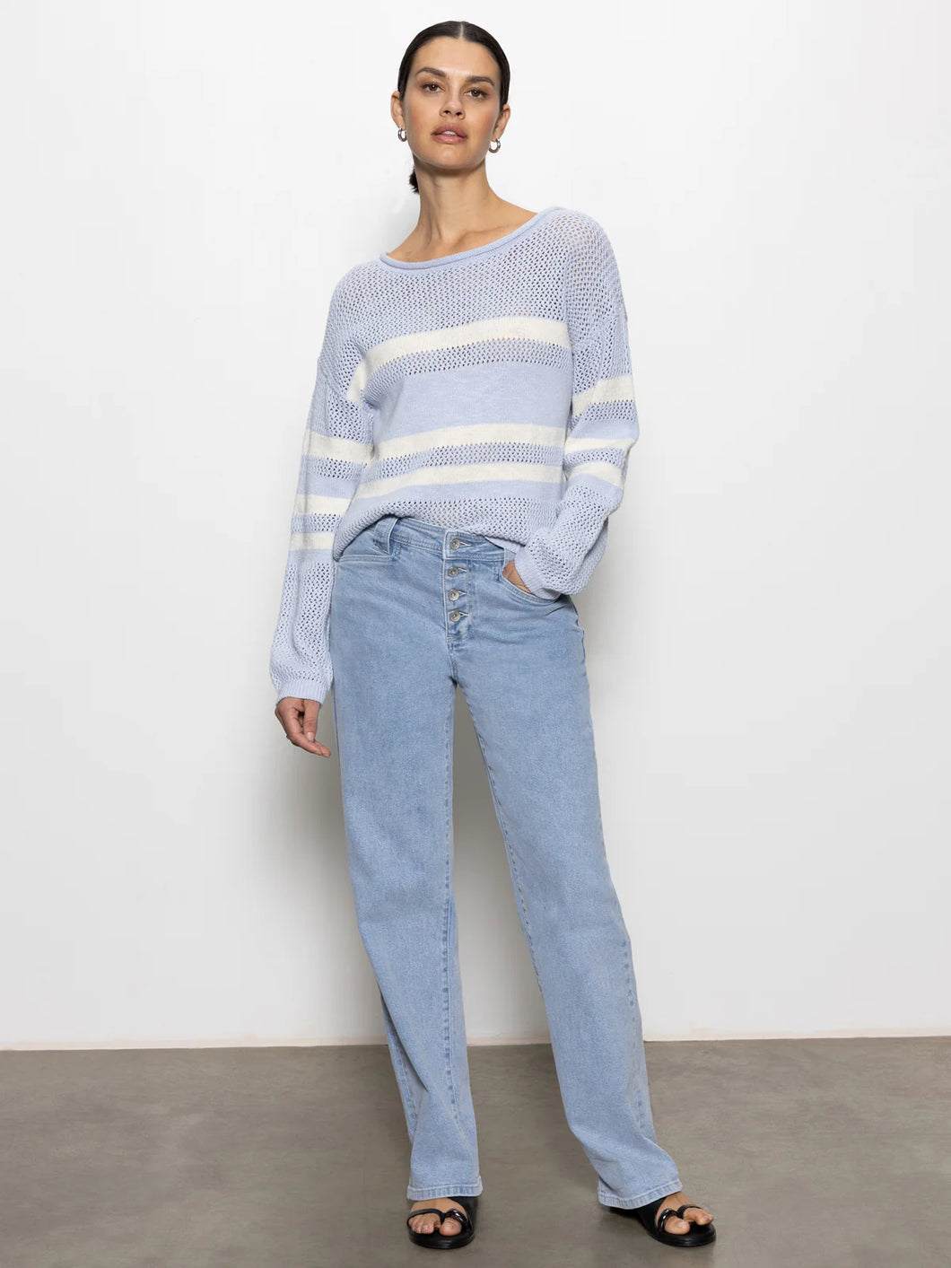 Sanctuary Sporty Stripe Open Knit Sweater
