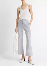 Load image into Gallery viewer, Vince Ticking Stripe Linen-Cotton Low Rise Crop Trouser
