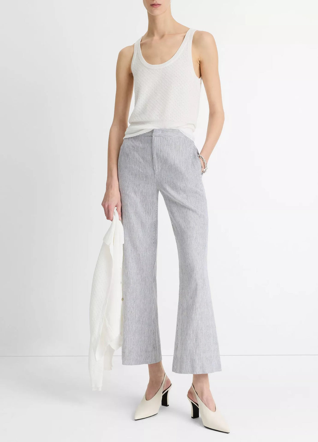 Vince Ticking Stripe Linen-Cotton Low Rise Crop Trouser